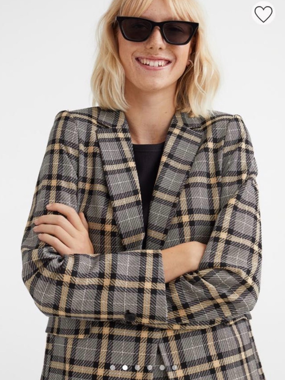 H&M Plaid Blazer Jacket in Gray and Tan Size Medium